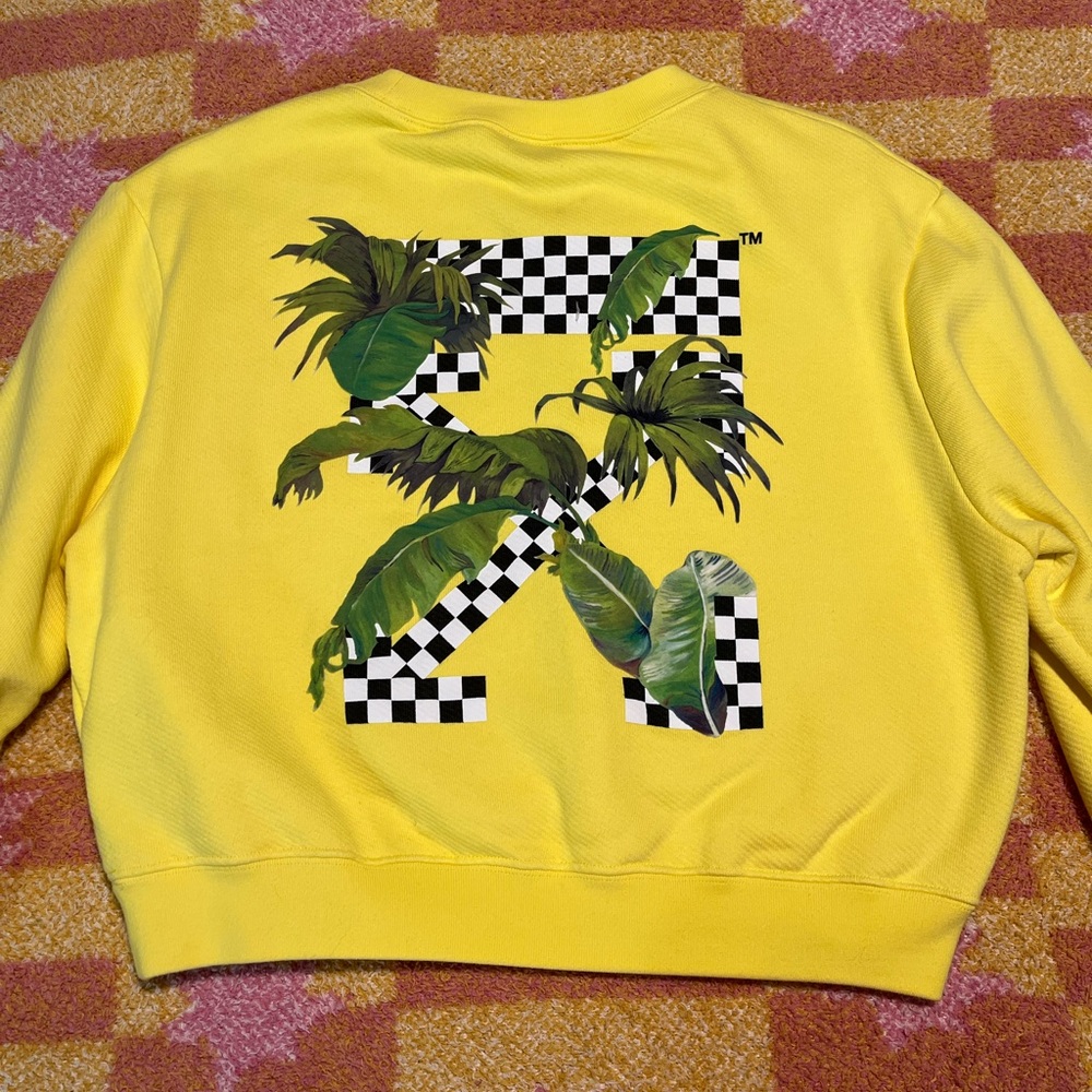 Off-White Yellow Sweatshirt with Leaf Design - Picture 8 of 9